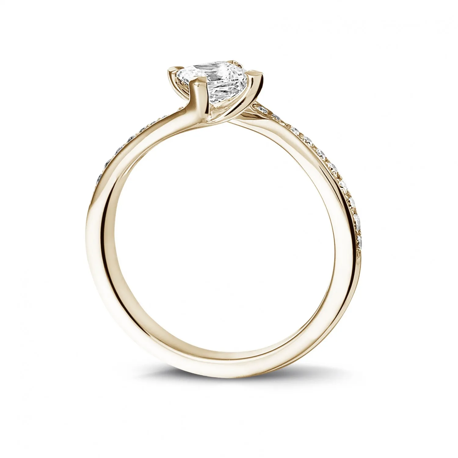 0.50 quilates anillo solitario en oro rojo con diamante talla princesa y diamantes laterales 