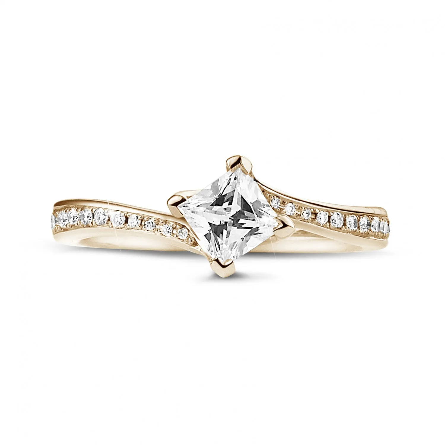 0.50 quilates anillo solitario en oro rojo con diamante talla princesa y diamantes laterales 