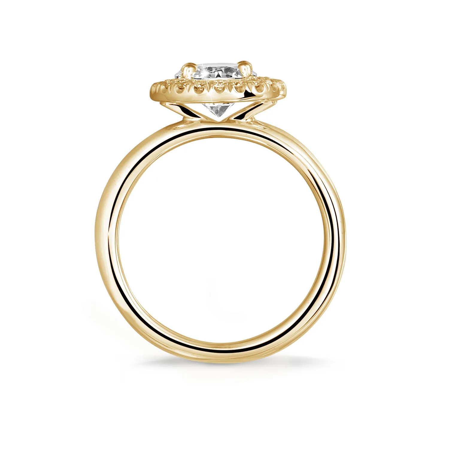 1.25 quilates Halo anillo solitario en oro amarillo con diamantes redondos 