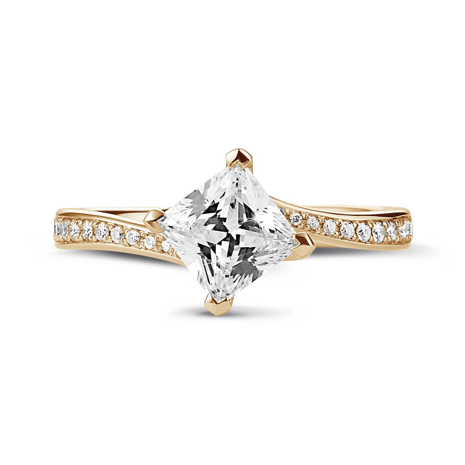 2.50 quilates anillo solitario en oro rojo con diamante talla princesa y diamantes laterales 