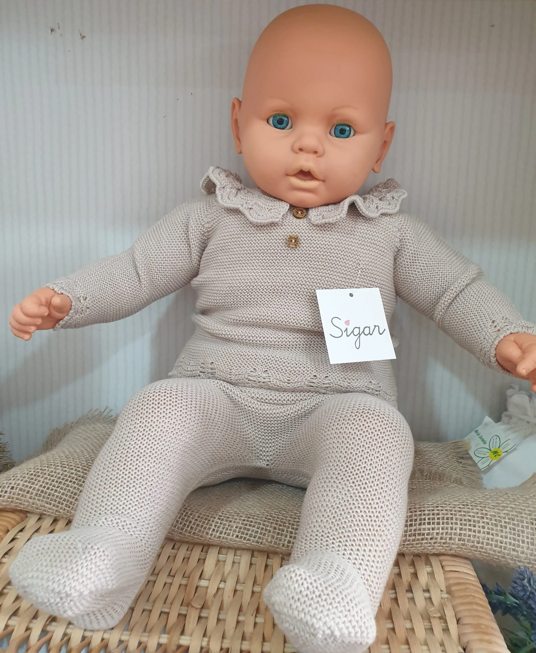 A Conjunto polaina bebé punto Sigar R091276 Beig