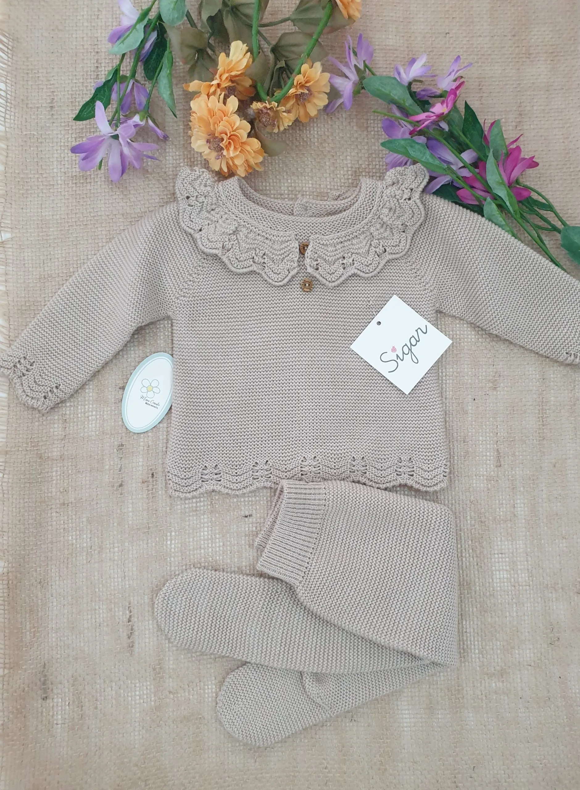A Conjunto polaina bebé punto Sigar R091276 Beig