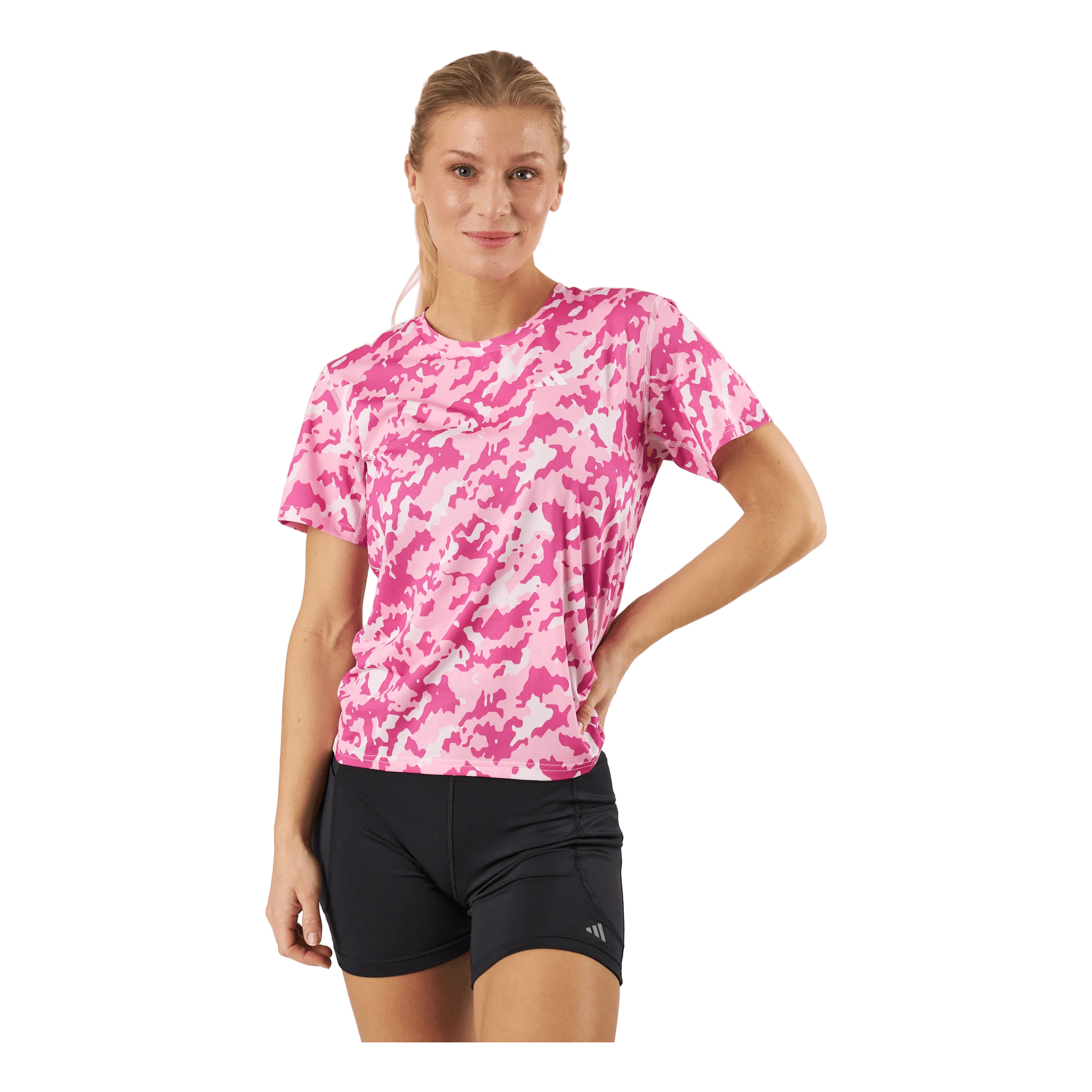 ADIDAS OWN THE RUN CAMO RUNNING TSHIRT CLEAR PINK