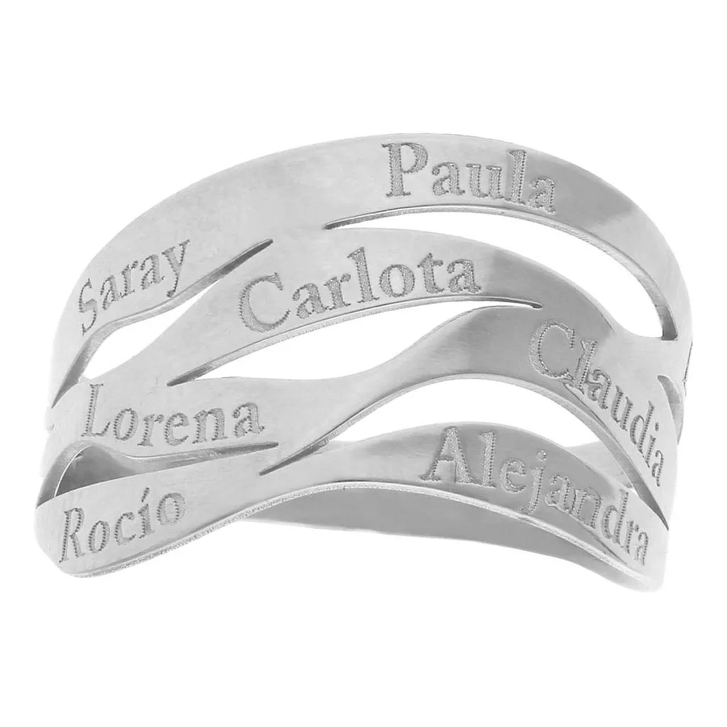 Anillo Oro Blanco Ondas con Nombres