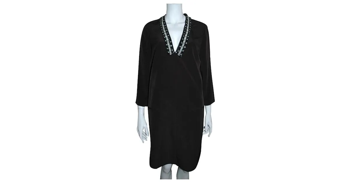 Autre Marque Vestido caftán de largo medio con pedrería Negro Plata 