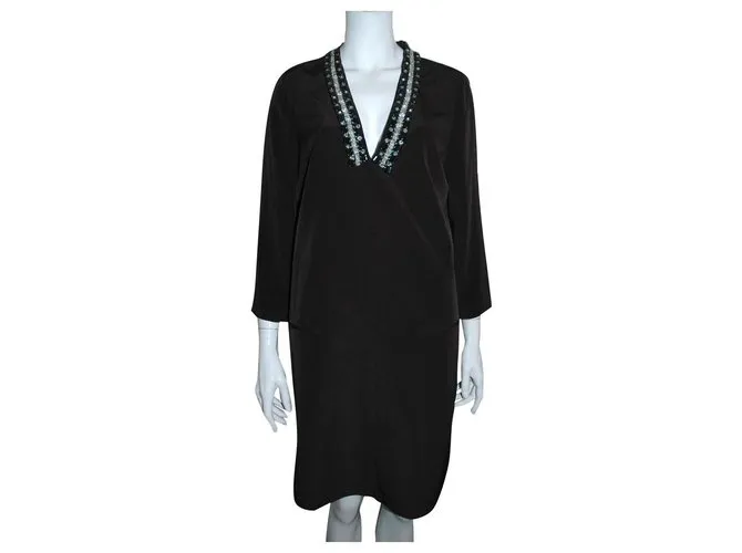 Autre Marque Vestido caftán de largo medio con pedrería Negro Plata 