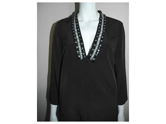 Autre Marque Vestido caftán de largo medio con pedrería Negro Plata 
