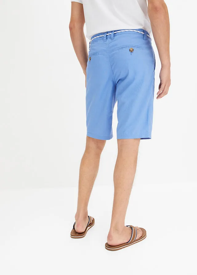 Bermuda estilo chino con lino, cordón y corte regular azul cielo