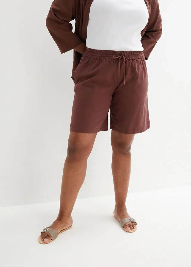 Bermudas con lino Marrón tierra