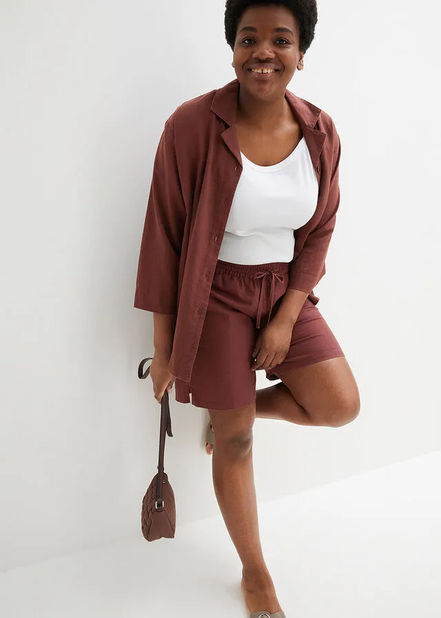 Bermudas con lino Marrón tierra