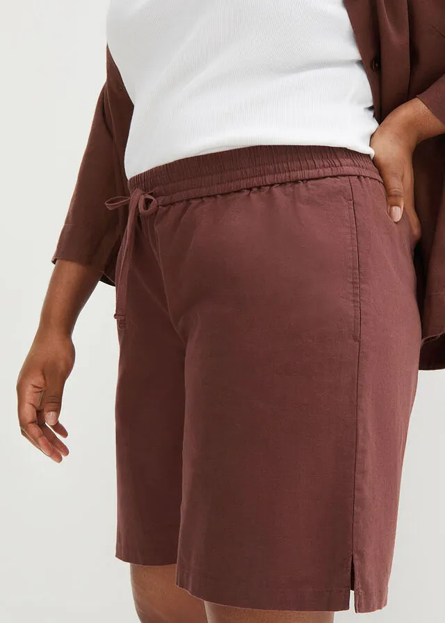 Bermudas con lino Marrón tierra