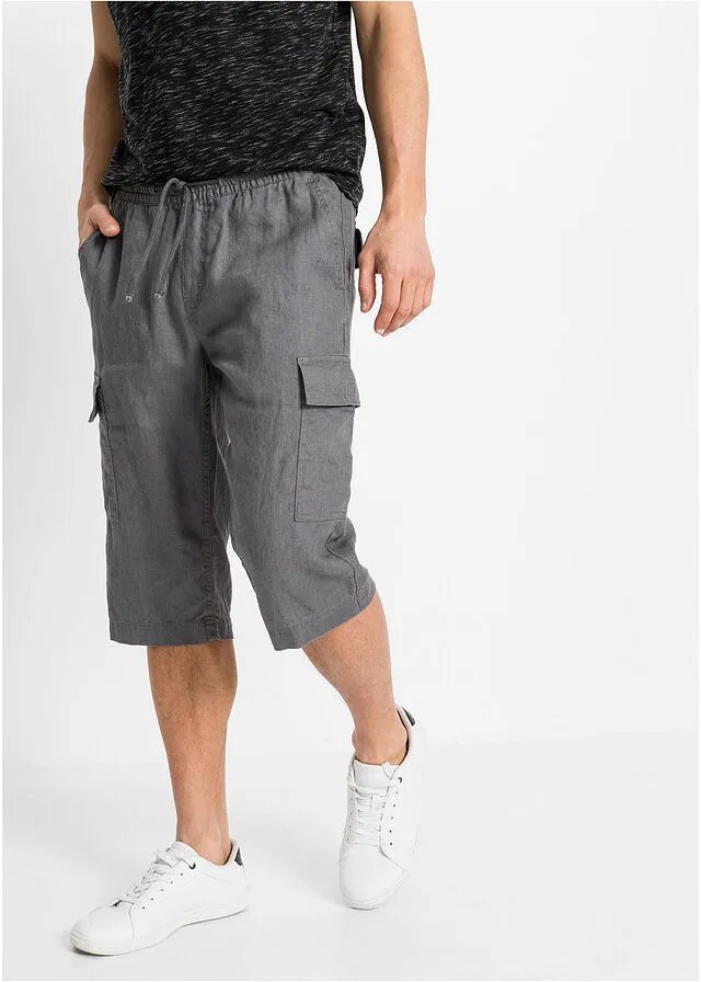 Bermudas tipo cargo con lino y corte regular carbón