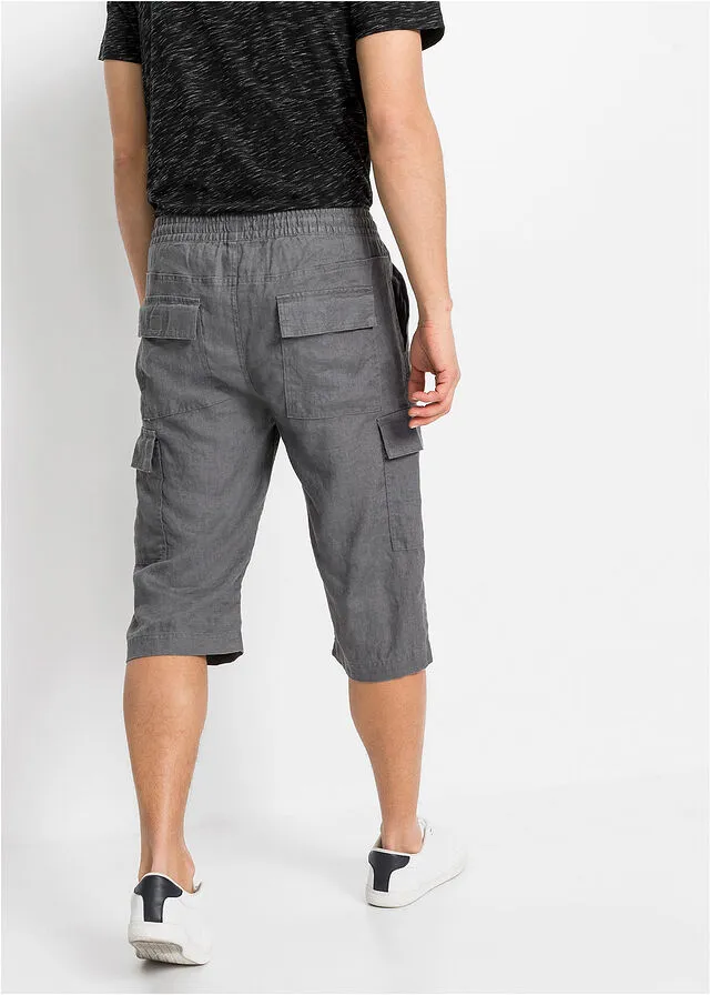 Bermudas tipo cargo con lino y corte regular carbón