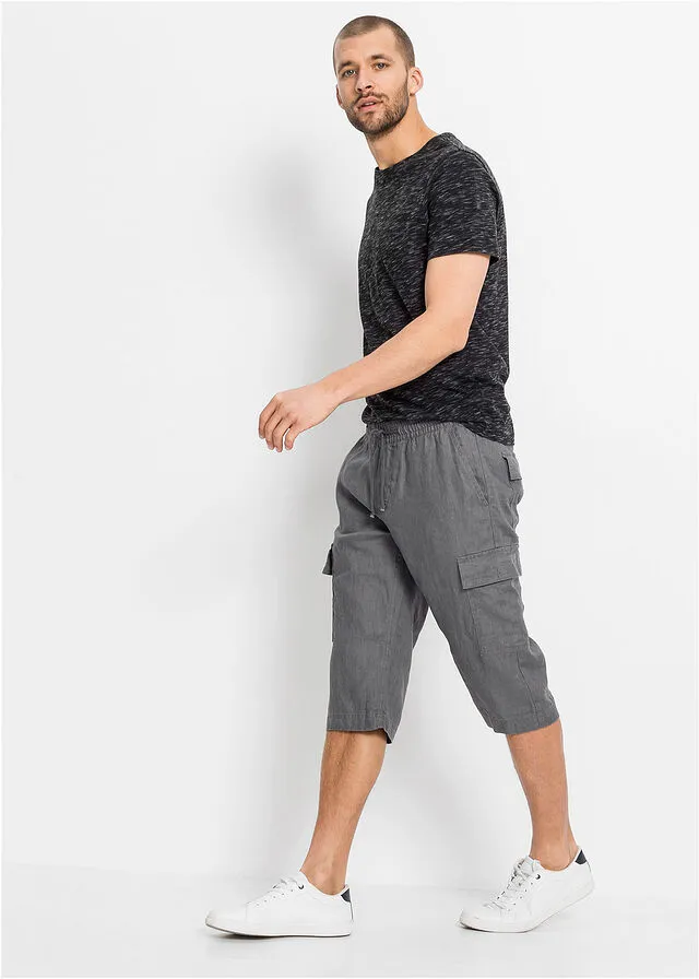 Bermudas tipo cargo con lino y corte regular carbón