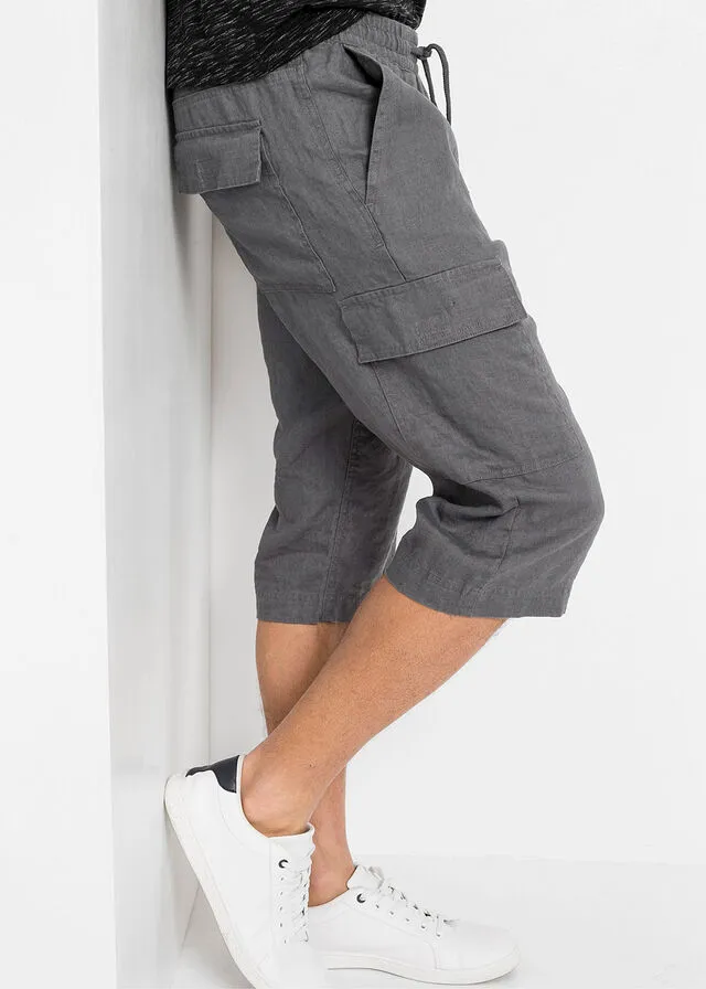Bermudas tipo cargo con lino y corte regular carbón