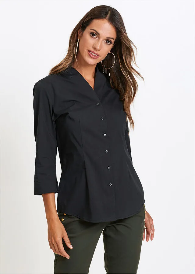 Blusa con cuello chimenea Negro