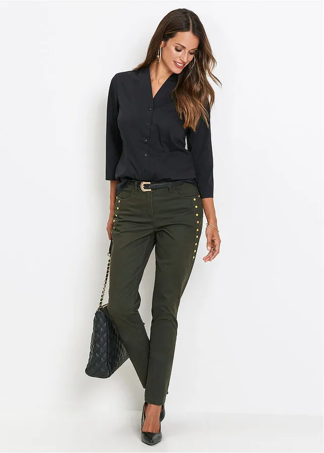 Blusa con cuello chimenea Negro