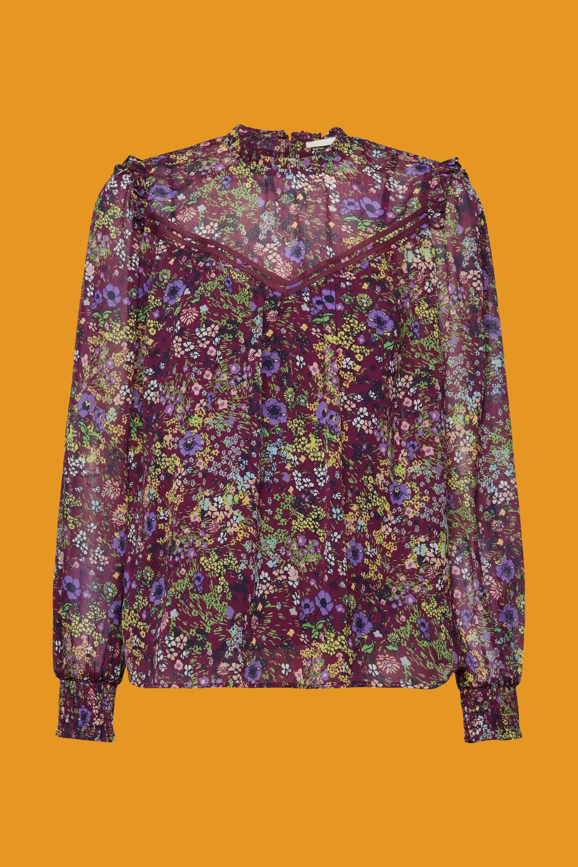 Blusa floral de gasa con fruncido