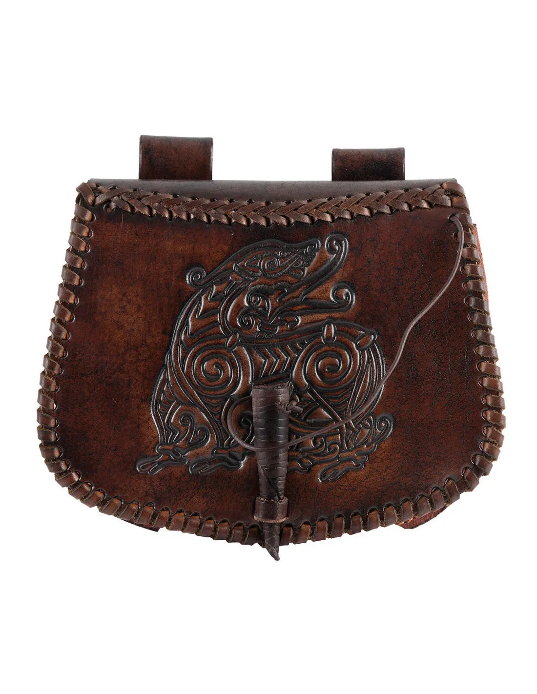 Bolsa dragón en piel marrón para llevar en el cinturón