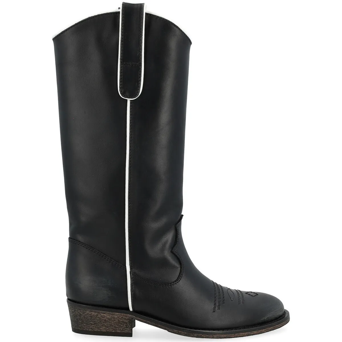 Bota tejana  negra con perfil blanco