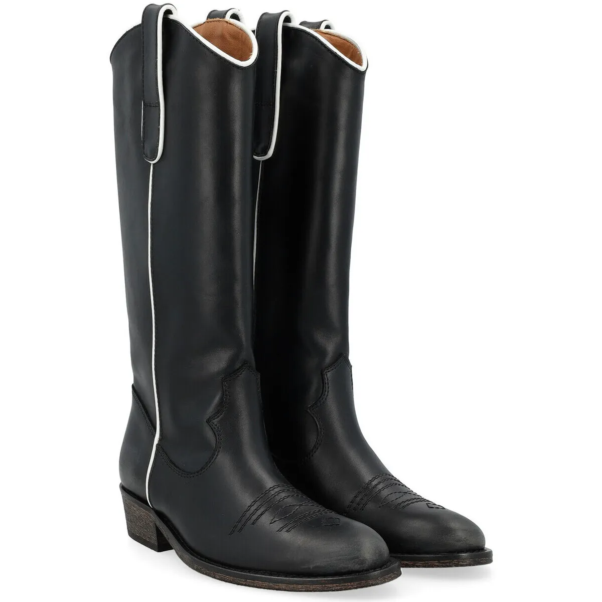 Bota tejana  negra con perfil blanco