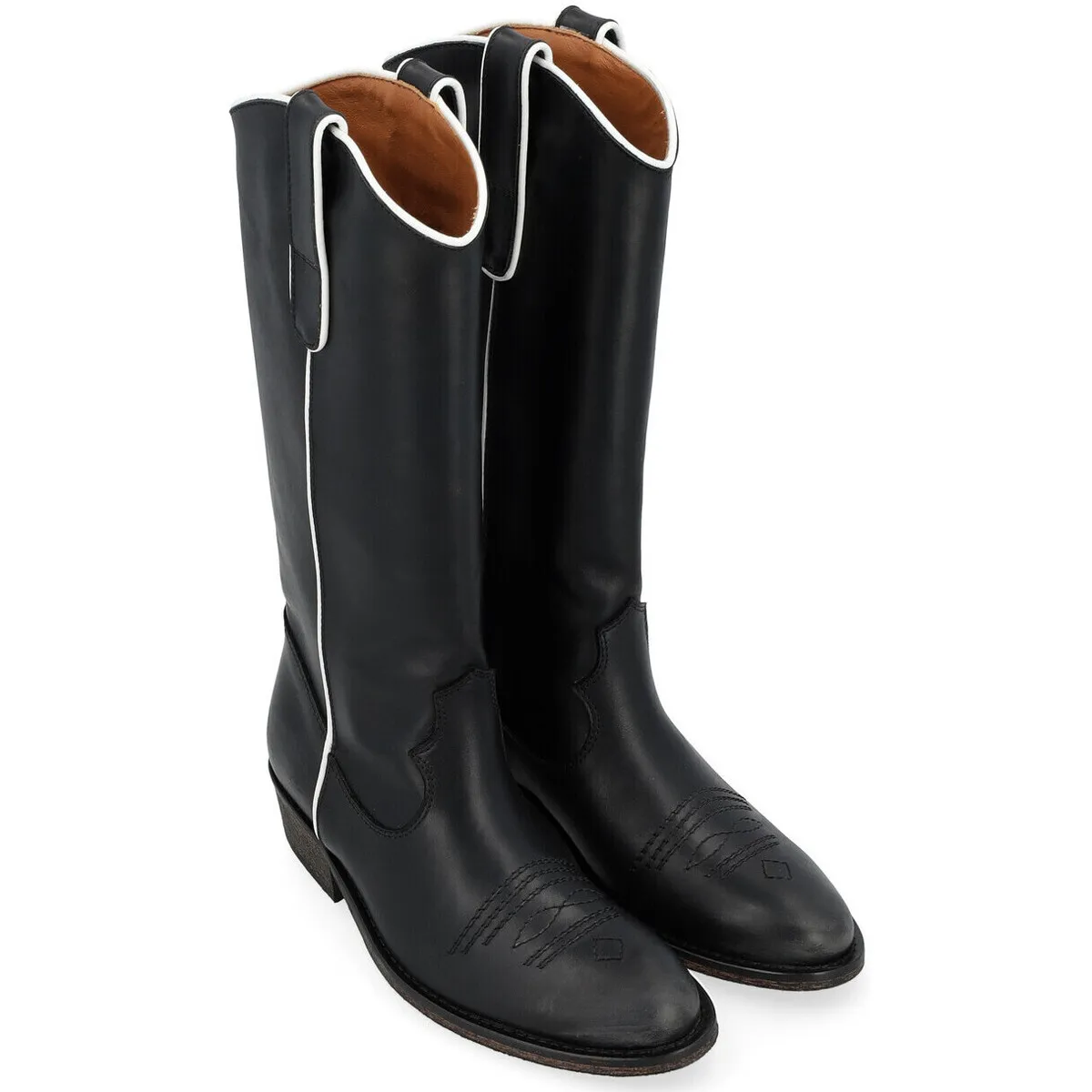 Bota tejana  negra con perfil blanco