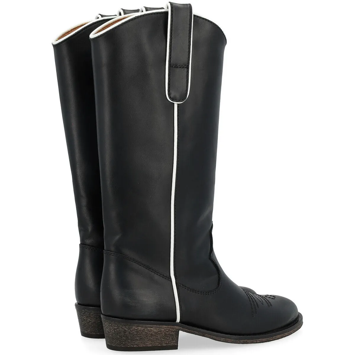 Bota tejana  negra con perfil blanco