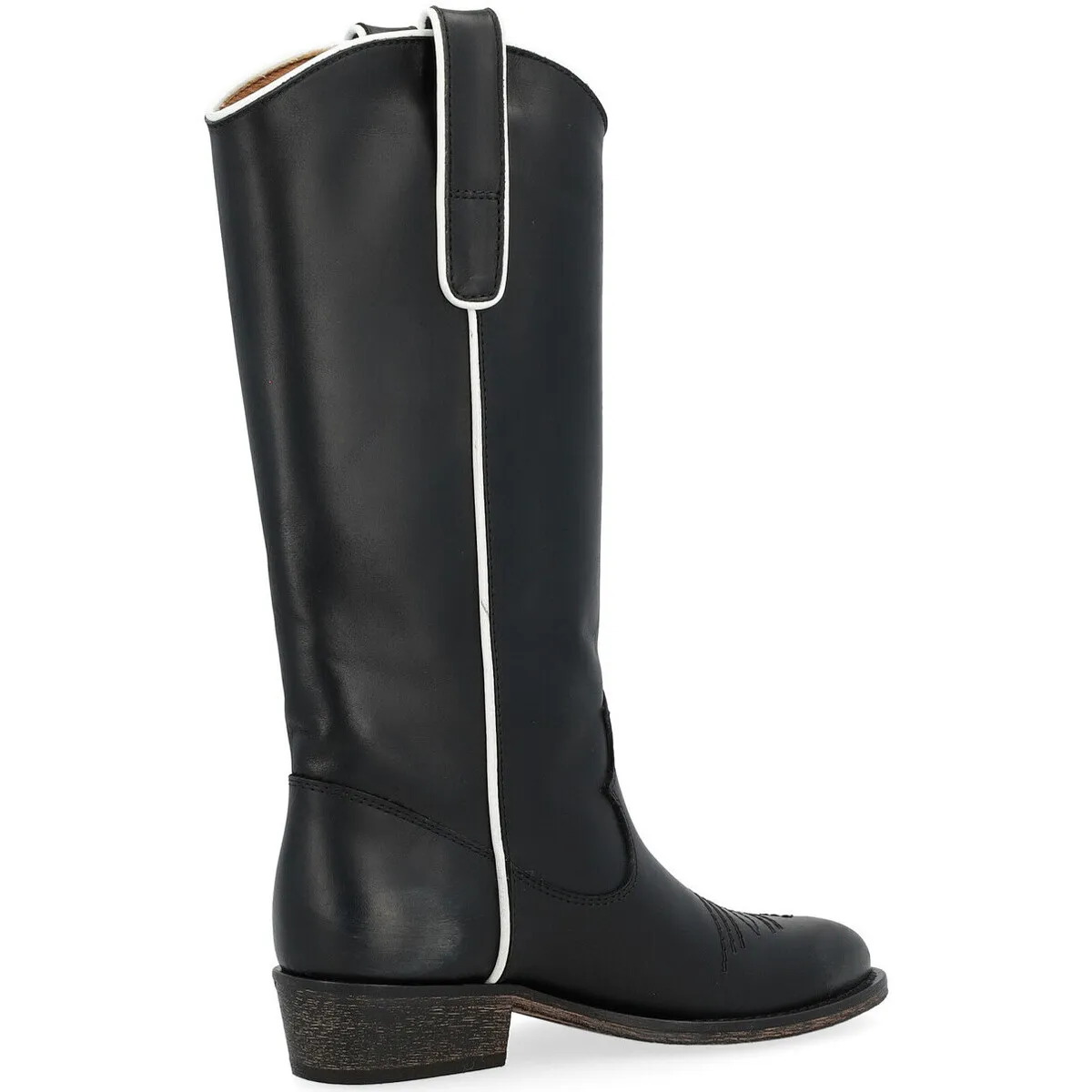 Bota tejana  negra con perfil blanco