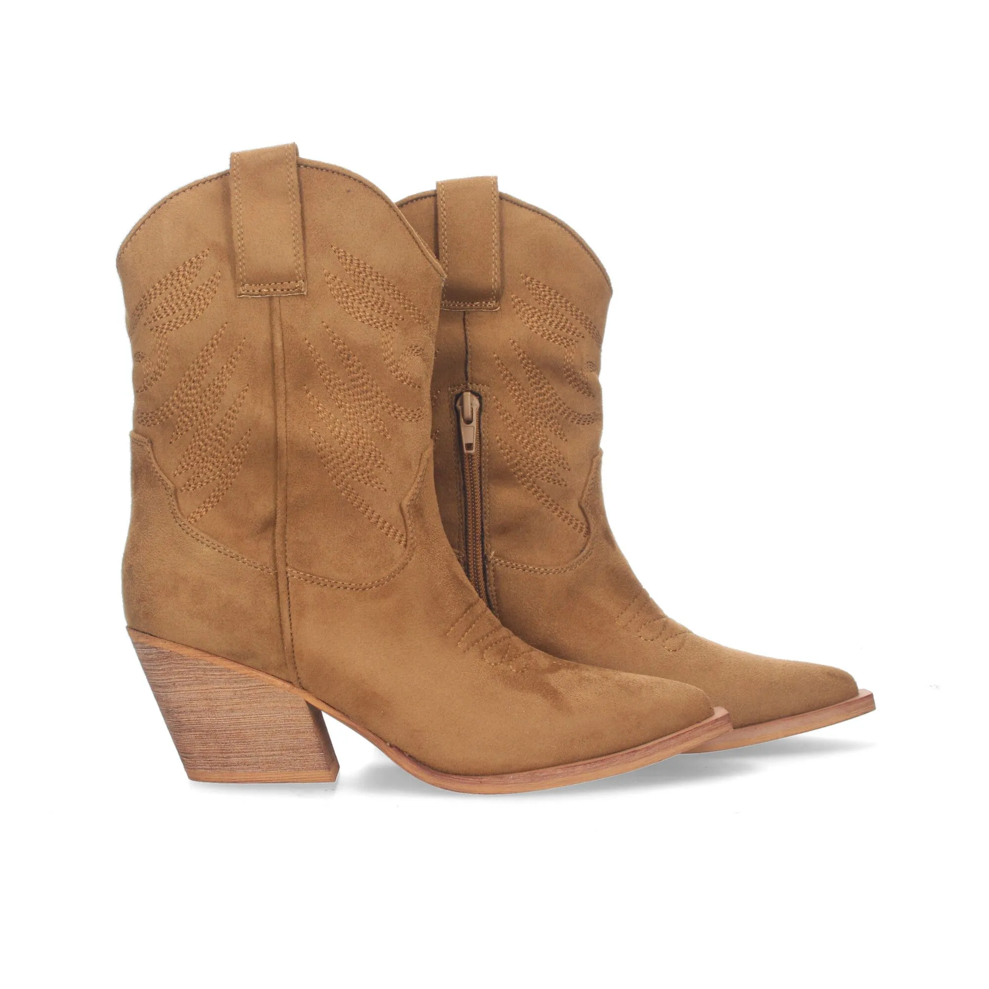 Botines de tacón campero estilo cowboy mujer color camel