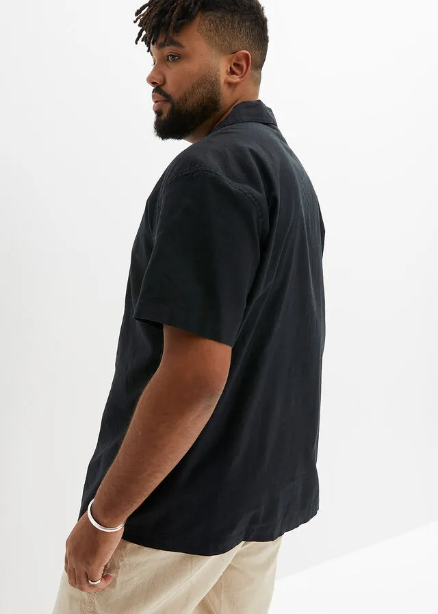 Camisa de manga corta y corte holgado con lino Negro