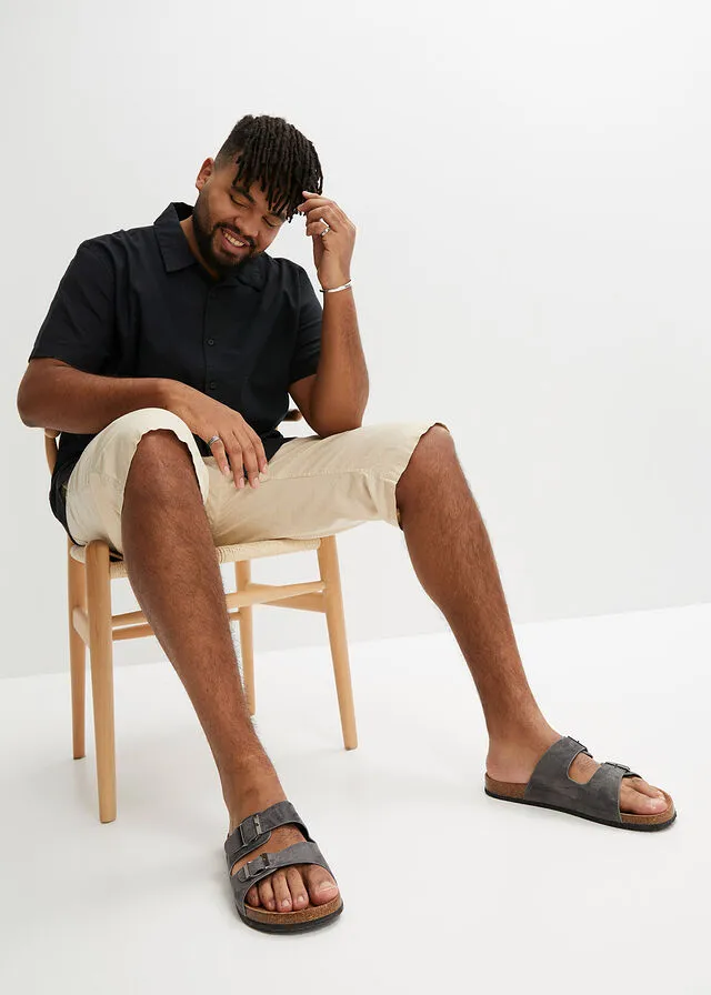 Camisa de manga corta y corte holgado con lino Negro
