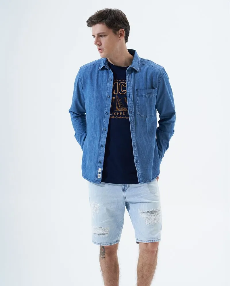 Camisa en denim tono medio para hombre