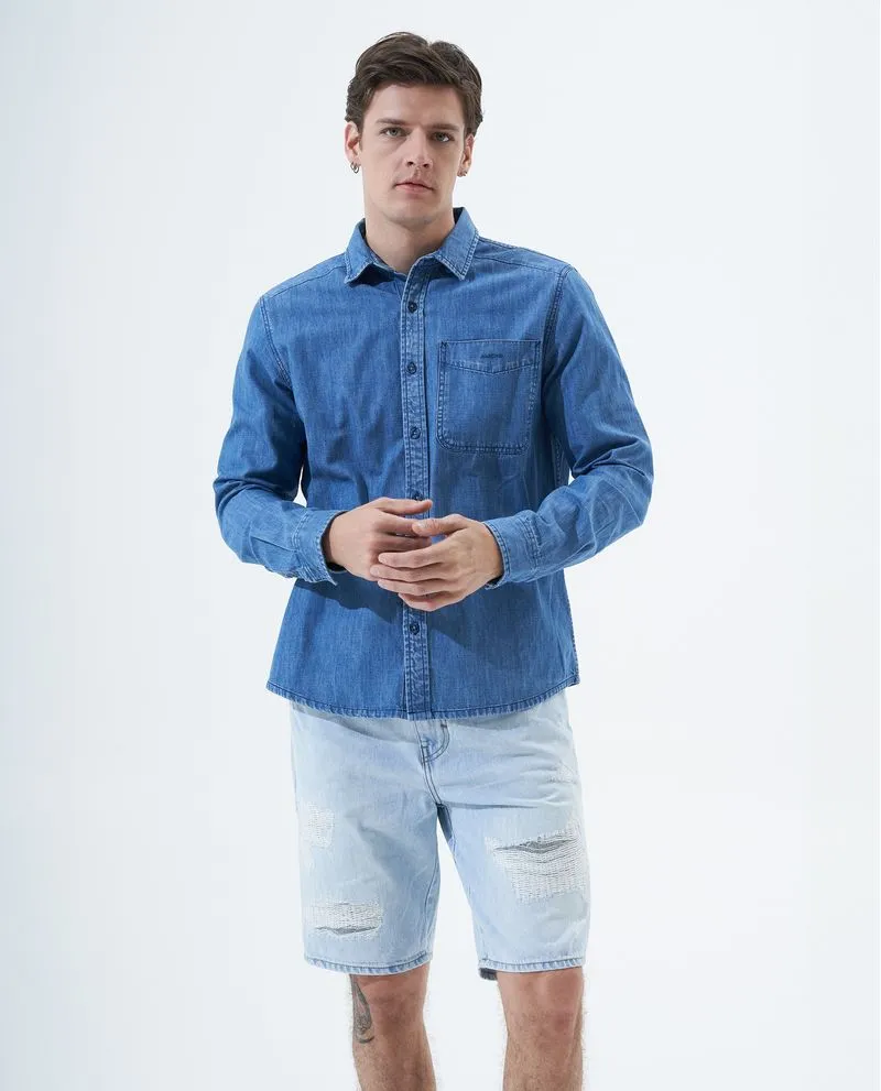 Camisa en denim tono medio para hombre