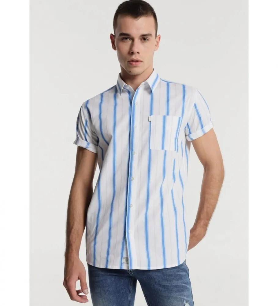 Camisa Rayas con Bolsillo azul