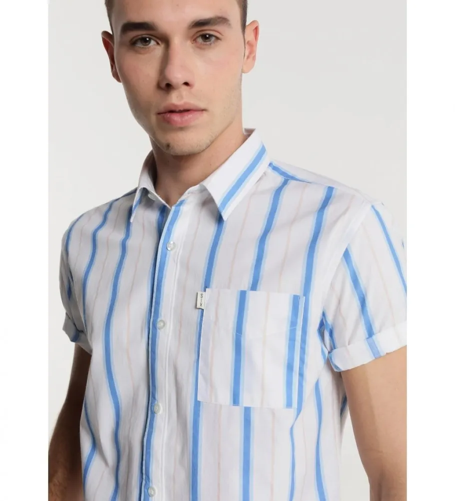 Camisa Rayas con Bolsillo azul