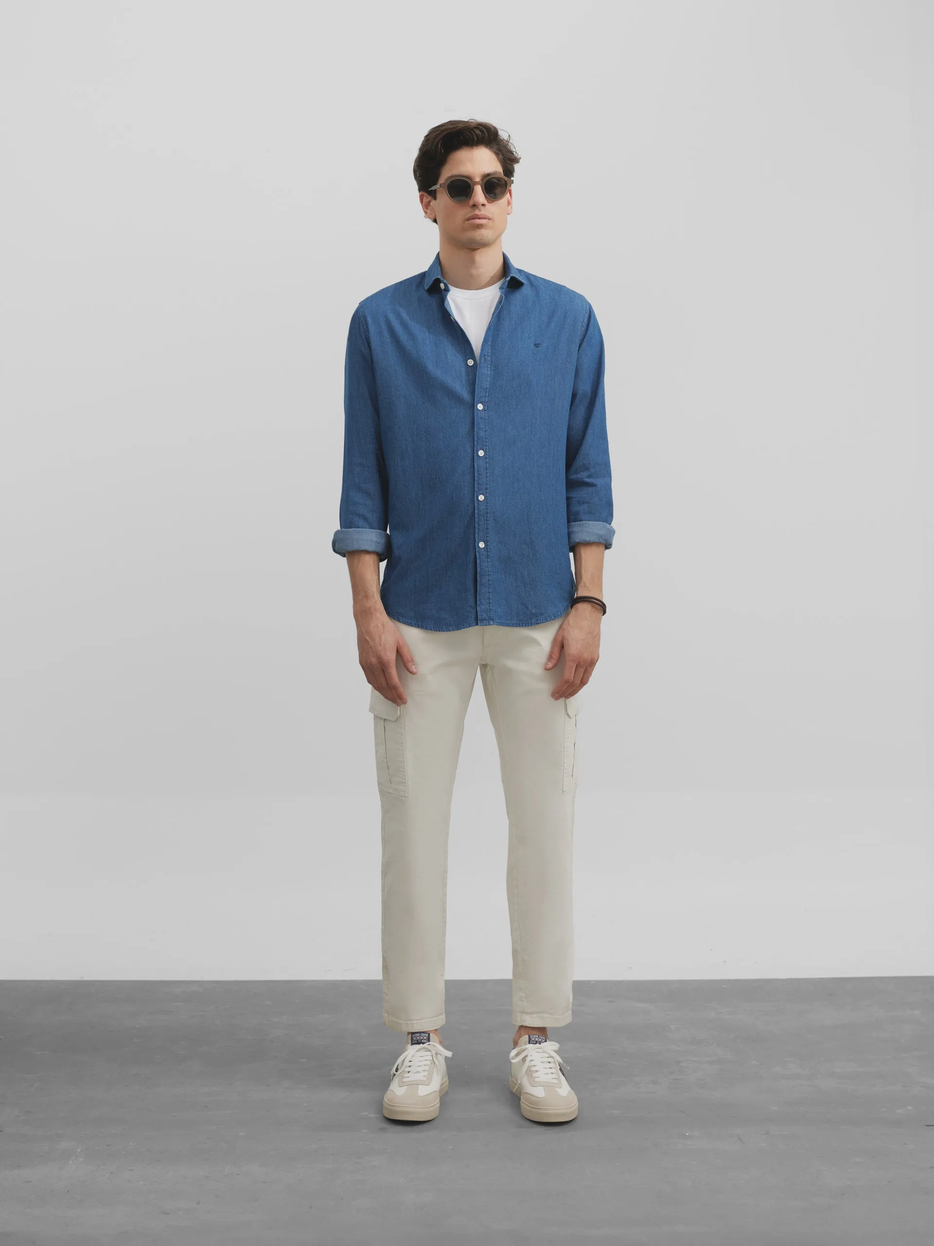 Camisa sport denim azul medio