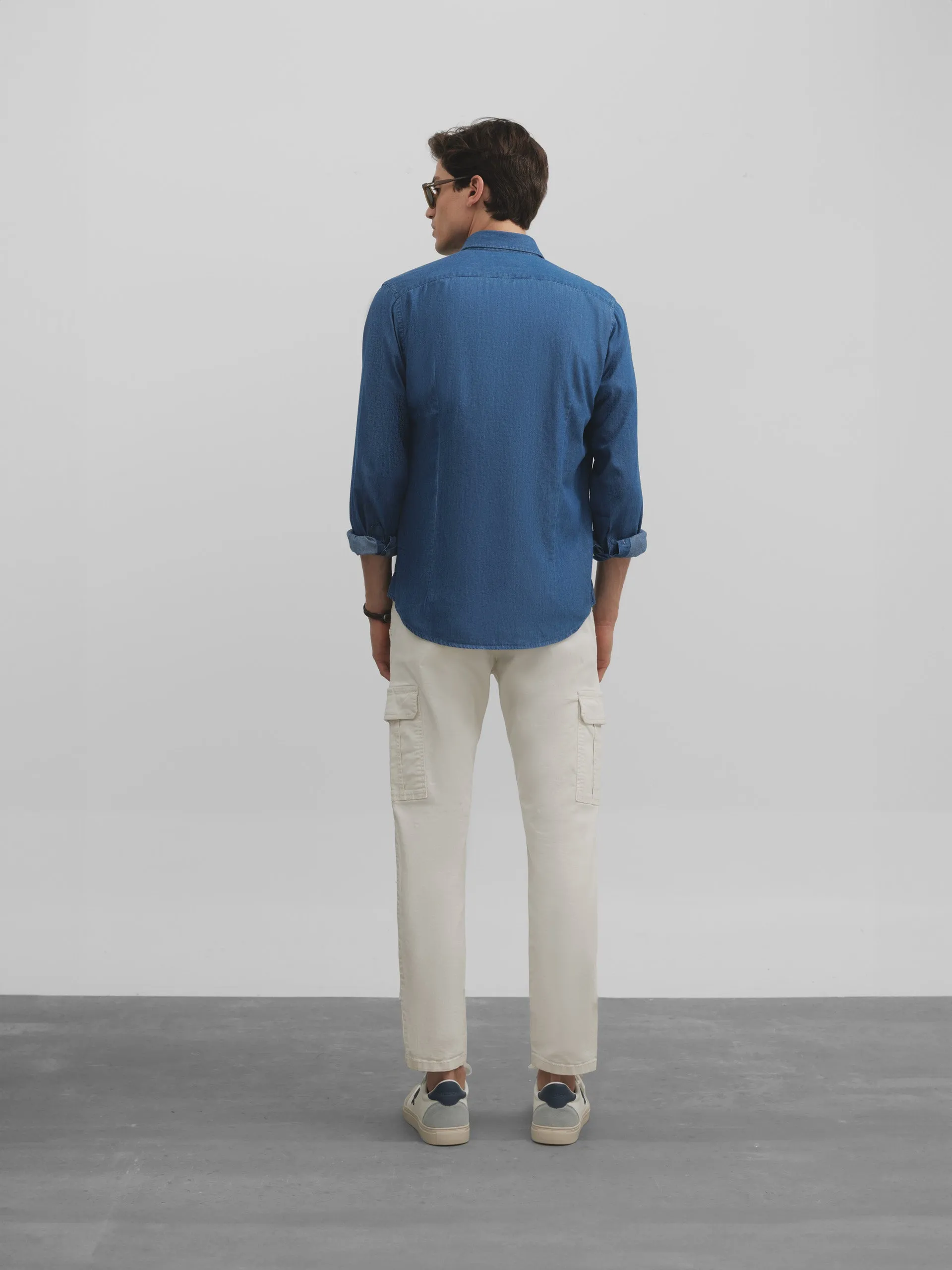 Camisa sport denim azul medio
