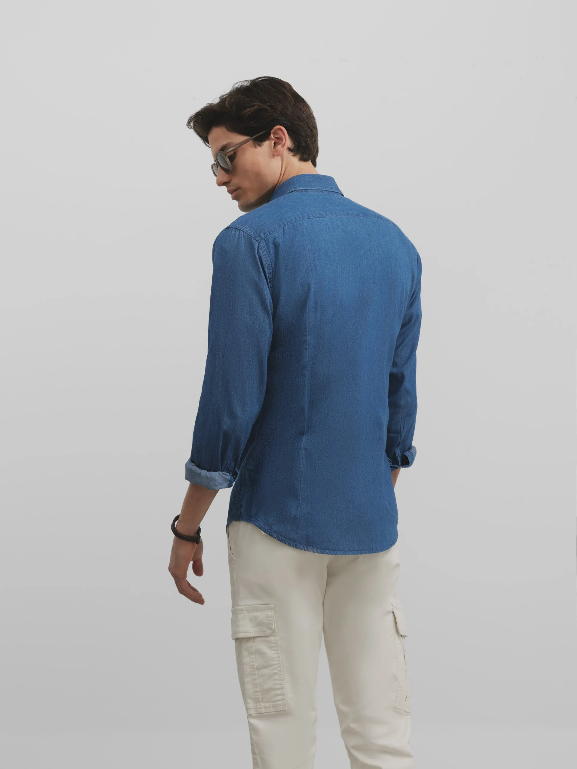 Camisa sport denim azul medio