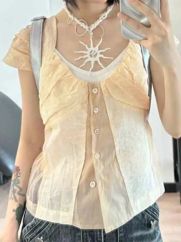 Camisas de manga corta con costuras de color en contraste retro