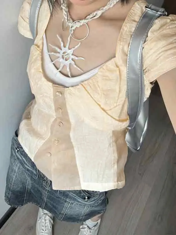 Camisas de manga corta con costuras de color en contraste retro
