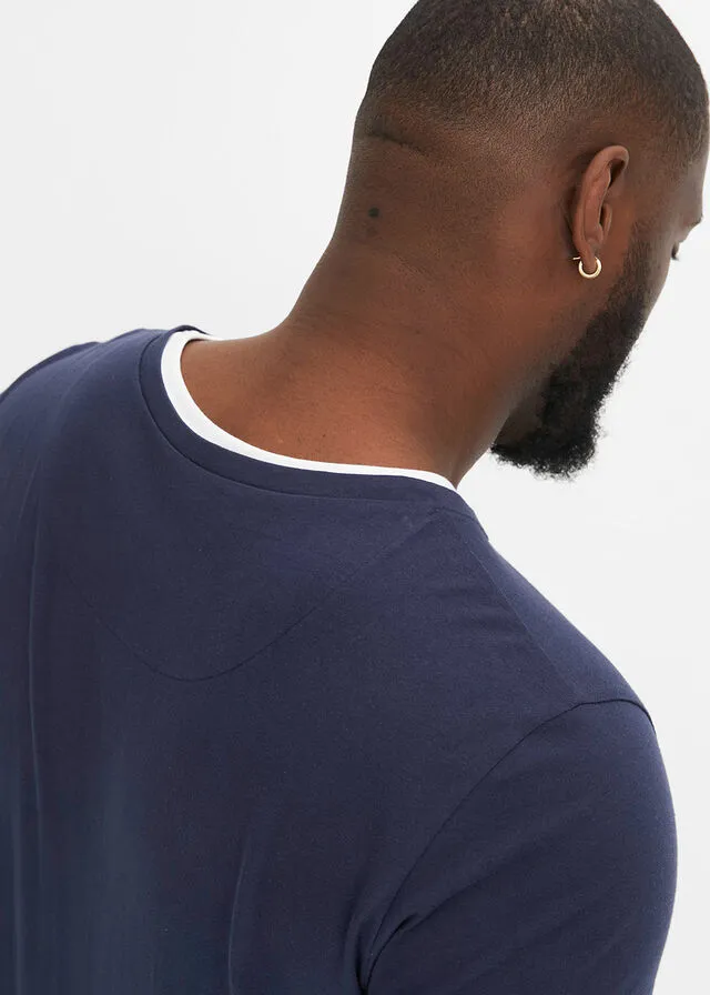 CAMISETA CON CUELLO HENLEY NEGROBLANCO