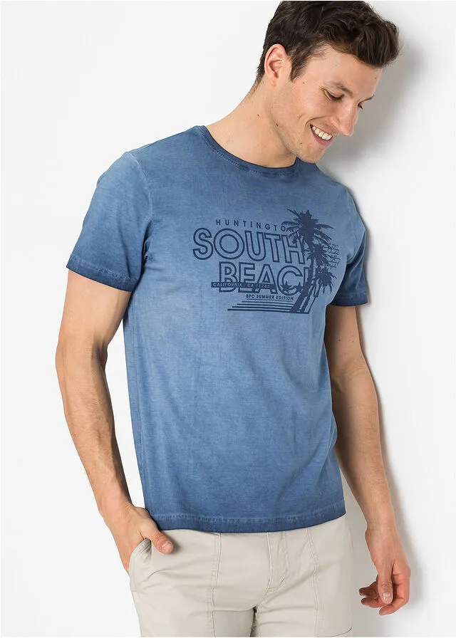 Camiseta con efecto desgastado índigo