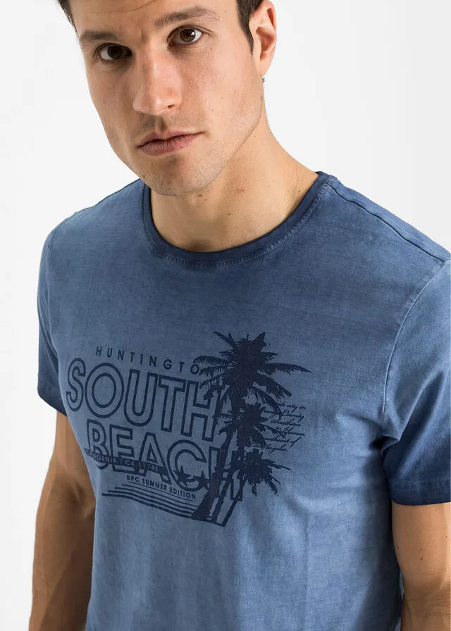 Camiseta con efecto desgastado índigo