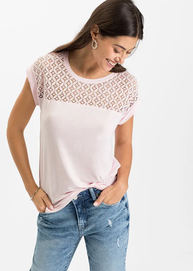 Camiseta con encaje Rosa claro