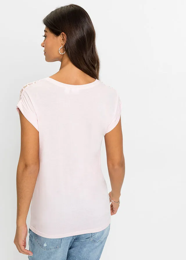 Camiseta con encaje Rosa claro