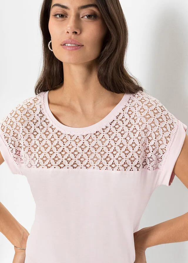 Camiseta con encaje Rosa claro