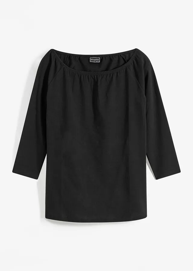 Camiseta con escote bañera Negro