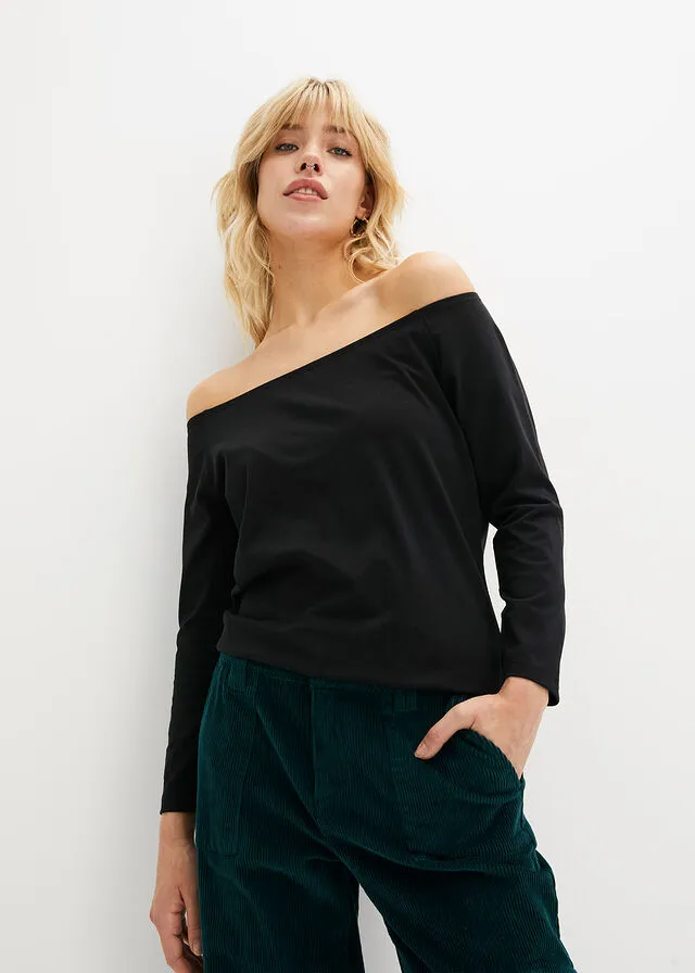 Camiseta con escote bañera Negro