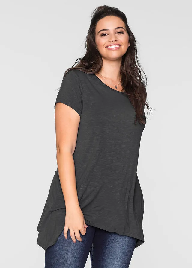 Camiseta con largo asimétrico Gris oscuro