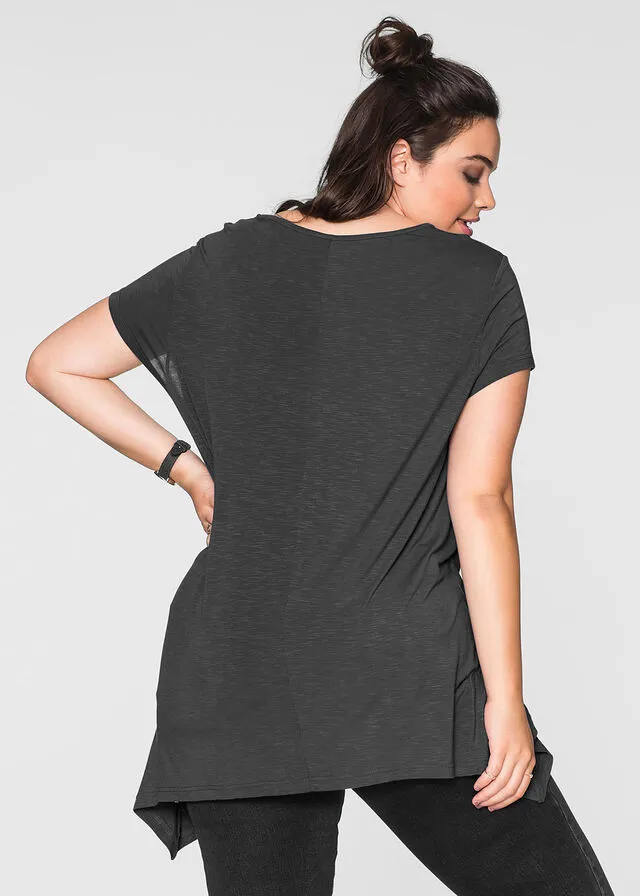 Camiseta con largo asimétrico Gris oscuro